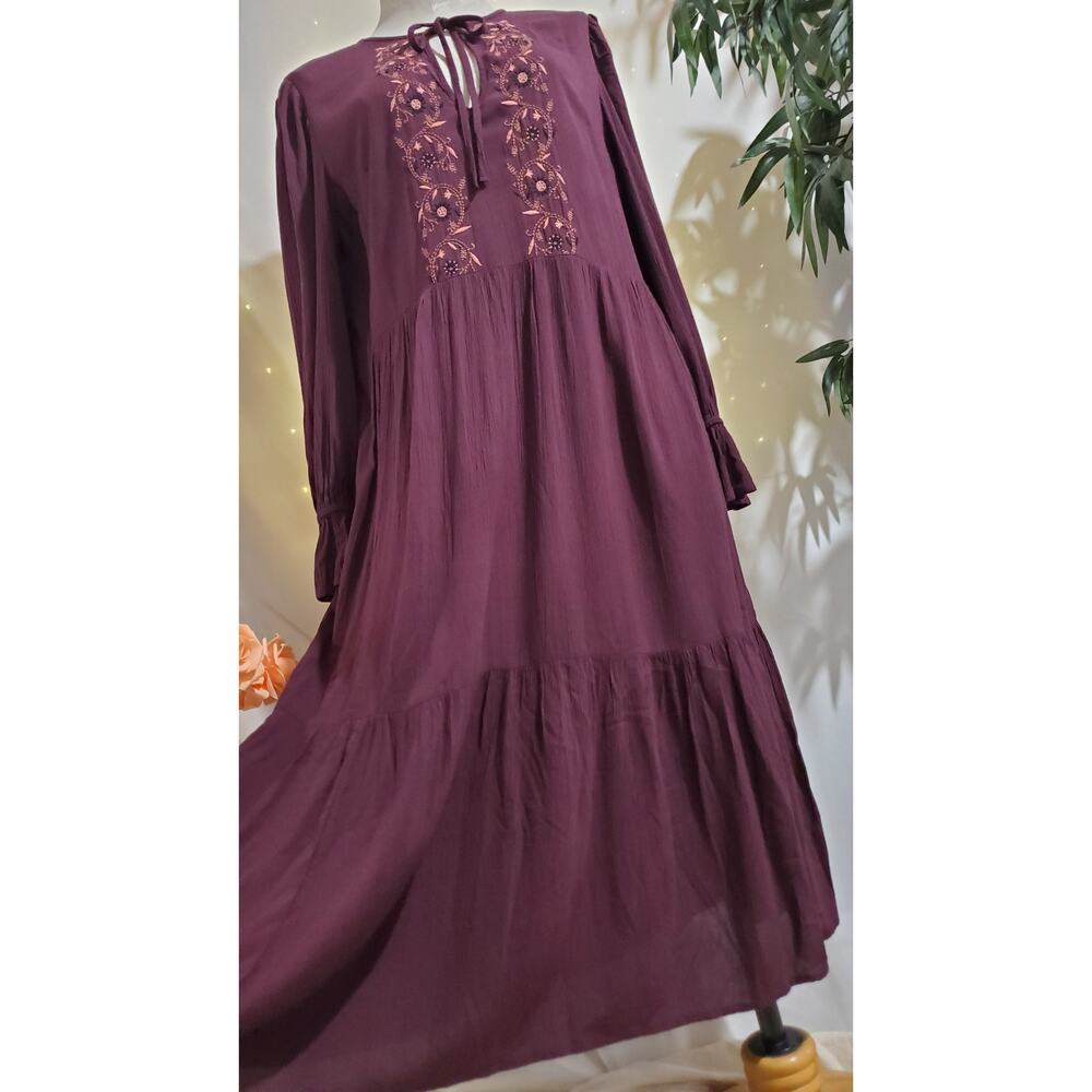 Knox Rose NWT Embroidered Tiered Midi Prairie Dress Size S Hippie Boho Pockets - Picture 2 of 12